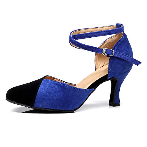 AOQUNFS Tanzschuhe Damen Latein Geschlossene Salsa Tango Bachata Ballsaal Practice and Performance Schuhe,7136-Blau-7.5cm,EU41 von AOQUNFS