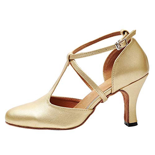 AOQUNFS Tanzschuhe Damen Latein Geschlossene Salsa Tango Bachata Ballsaal Tanzschuhe,272-Gold-7.5-MD,EU42 von AOQUNFS