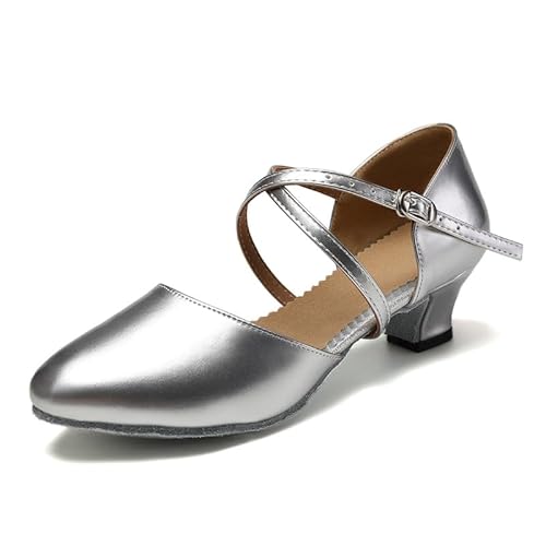 AOQUNFS Tanzschuhe Damen Latein Geschlossene Salsa Tango Bachata Walzer Ballsaal Party Performance Tanzschuhe,FT188-Silber-3,EU41 von AOQUNFS