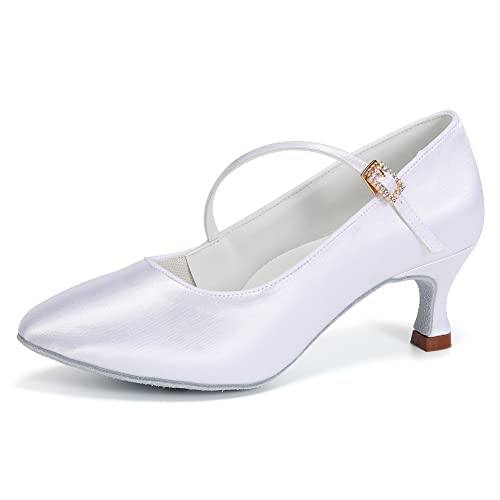 AOQUNFS Tanzschuhe Damen Latein Geschlossene Standard Salsa Tango Batchata Walzer Ballsaal Performance Hochzeit Prom Schuhe,BSY168-Weiß-5.5,EU40 von AOQUNFS