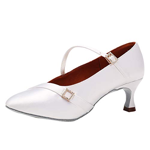 AOQUNFS Tanzschuhe Damen Latein Geschlossene Standard Salsa Tango Batchata Walzer Ballsaal Performance Hochzeit Prom Schuhe,WP125-Weiß-5.5,EU37 von AOQUNFS