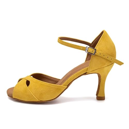 AOQUNFS Tanzschuhe Damen Latein Salsa Rumba Tango Bachata Samba Ballsaal Practice and Performance Schuhe,MS6226-Gelb-8.5cm,EU39 von AOQUNFS