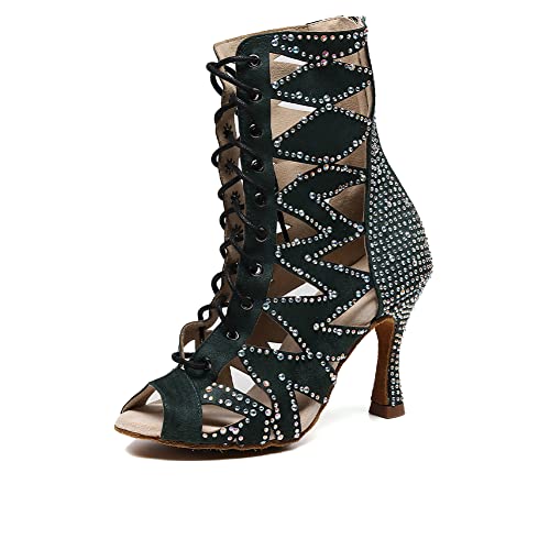 AOQUNFS Tanzschuhe Damen Latein Salsa Tango Bachata Ballsaal Performance Schuhe, 9008-Grün-8.5cm,EU39 von AOQUNFS