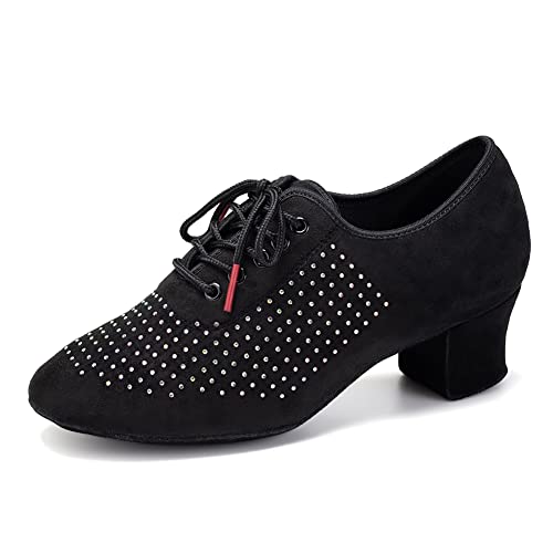 AOQUNFS Tanzschuhe Damen Latein Schnüren Geschlossene Salsa Tango Moderne Jazz Ballsaal Leistung Schuhe Trainingsschuhe,LHD601-Z-Schwarz-ZBM-5,EU38 von AOQUNFS