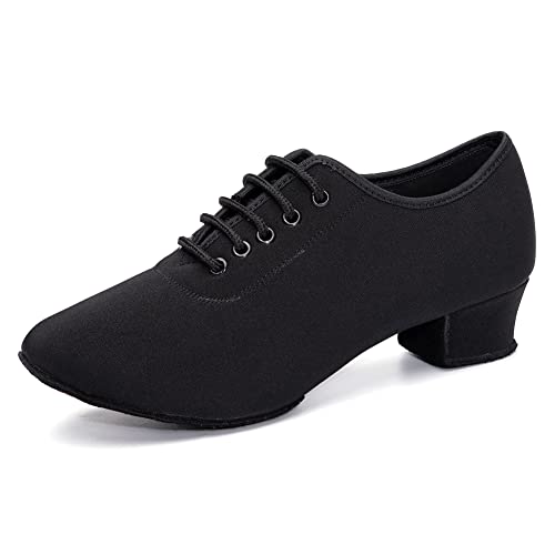 AOQUNFS Damen Tanzschuhe Latein Geschlossene Schnürung Salsa Tango Bachata Moderne Jazz Ballsaal Leistung Trainingsschuhe,3.5cm-2MD-Schwarz,EU38.5 von AOQUNFS