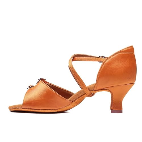 AOQUNFS Tanzschuhe Damen Latein Salsa Tango Bachata Walzer Samba Ballsaal Practice and Performance Schuhe,3041-Braun-5,EU42 von AOQUNFS