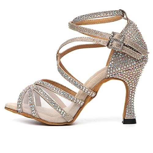 AOQUNFS Tanzschuhe Damen Latein Salsa Tango Ballsaal Tanzübung Performance Tanzschuhe,L508-Gold-6,EU37 von AOQUNFS