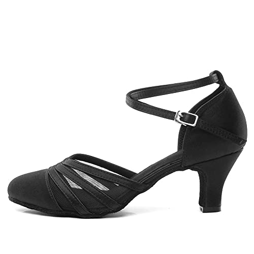 AOQUNFS Tanzschuhe Damen Latein Satin Salsa Tango Bachata Ballsaal Walzer Performance Practice Tanzschuhe,L189-6,Schwarz,EU43 von AOQUNFS