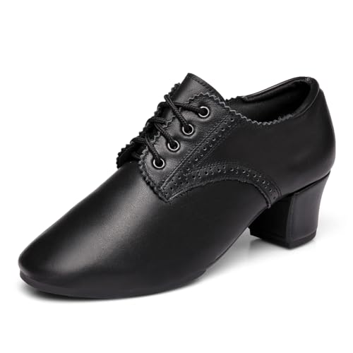 AOQUNFS Tanzschuhe Damen Latein Schnüren Geschlossene Salsa Tango Moderne Jazz Ballsaal Leistung Schuhe Trainingsschuhe,-K15-Schwarz-ZBJ-5,EU39 von AOQUNFS