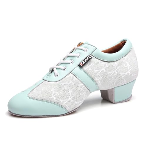 AOQUNFS Tanzschuhe Damen Latein Schnüren Geschlossene Salsa Tango Moderne Jazz Ballsaal Leistung Schuhe Trainingsschuhe,KC2213-Grün-LDM-3,EU37 von AOQUNFS