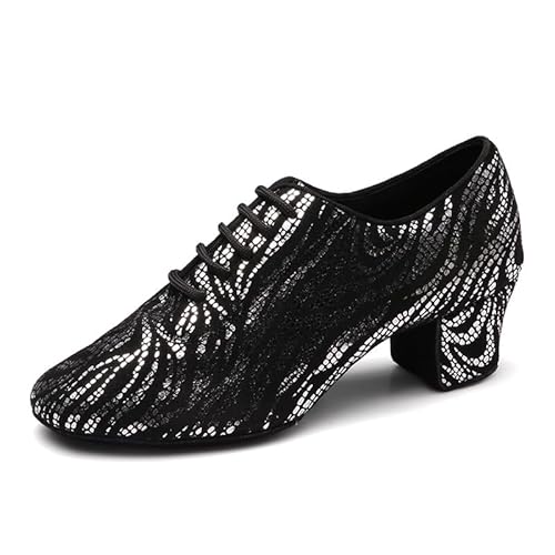 AOQUNFS Tanzschuhe Damen Latein Schnüren Geschlossene Salsa Tango Moderne Jazz Ballsaal Leistung Schuhe Trainingsschuhe,LK4XC-Schwarz-LDM-5.5,EU39 von AOQUNFS