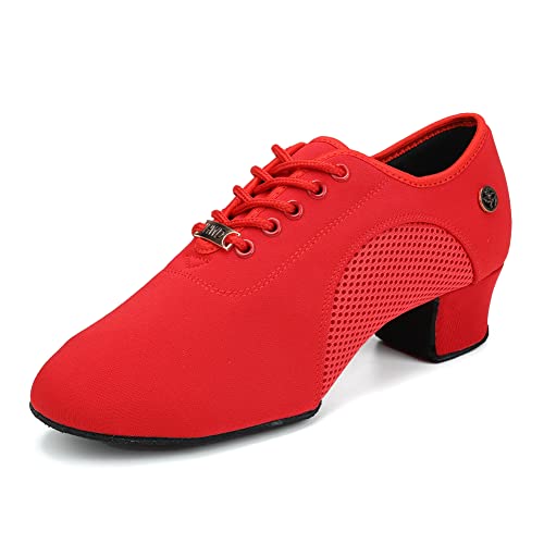 AOQUNFS Tanzschuhe Damen Latein Schnüren Geschlossene Salsa Tango Moderne Jazz Ballsaal Leistung Schuhe Trainingsschuhe,RYNJB1801+W-Rot-LDM-3.5,EU41 von AOQUNFS