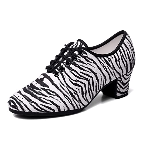 AOQUNFS Tanzschuhe Damen Latein Schnüren Geschlossene Salsa Tango Moderne Jazz Ballsaal Leistung Schuhe Trainingsschuhe,WP0080-LDM-Weiß-5,EU38 von AOQUNFS