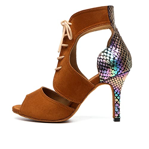 AOQUNFS Tanzschuhe Damen Latein Standard Salsa Tango Performance Tanzschuhe, YCL502-6-Braun,EU38 von AOQUNFS