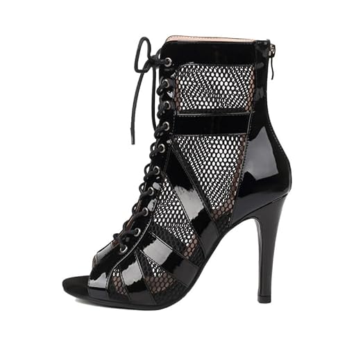 AOQUNFS Tanzschuhe Damen Latein Stöckelabsatz Schnüren Tanzstiefel für Salsa Tango Bachata Ballsaal Party Leistung Stiefel,789-SchwarzQP-S-9.5,EU36 von AOQUNFS