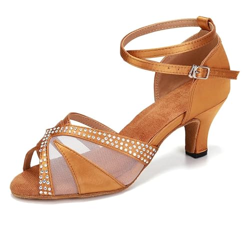 AOQUNFS Tanzschuhe Damen Latein Strass Salsa Tango Bachata Ballsaal Practice and Performance Schuhe,L165-Braun+BW-6.5,EU38 von AOQUNFS