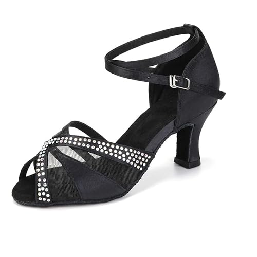 AOQUNFS Tanzschuhe Damen Latein Strass Salsa Tango Bachata Ballsaal Practice and Performance Schuhe,L165-Schwarz-6.5,EU38 von AOQUNFS