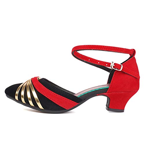 AOQUNFS Tanzschuhe Damen Latein Tango Salsa Standard Comfort Tanzschuhe,DY-Bajin-3.5-Schwarz Rot Gold,EU41 von AOQUNFS