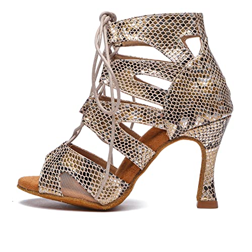 AOQUNFS Tanzschuhe Damen Latein mit Absatz für Gesellschaftstanz Salsa Tango Party Hochzeit Ballsaal,YCL536-Gold-6, EU37 von AOQUNFS