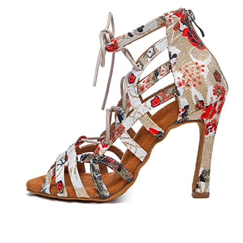 AOQUNFS Tanzschuhe Damen Latein mit Absatz für Gesellschaftstanz Salsa Tango Party Hochzeit Ballsaal,YCL539-Rot-6, EU39 von AOQUNFS