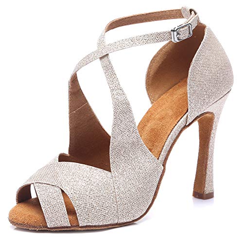 AOQUNFS Tanzschuhe Damen Latein mit Strass Social Salsa Tango Bachata Ballsaal Party Hochzeit Tanzschuhe,L420-Gold-6,EU38 von AOQUNFS