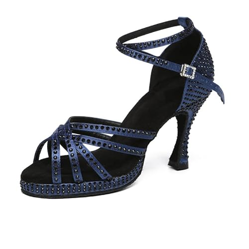 AOQUNFS Tanzschuhe Damen Strass Latein Salsa Tango Bachata Ballsaal Practice and Performance Schuhe,L488-Blau-7.5,EU 38 von AOQUNFS