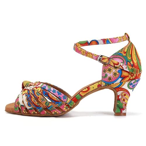 AOQUNFS Tanzschuhe Latein Damen Standard Salsa Tango ChaCha Samba Profi Darbietung Tanzschuhe,Buntes-6cm-L354,EU41 von AOQUNFS