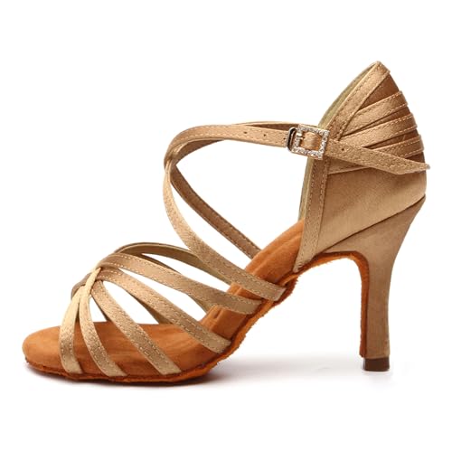 AOQUNFS Tanzschuhe Latein Damen Stöckelschuhe Salsa Tango Bachata Samba Ballsaal Tanzübung Praxis und Leistung Tanz Schuhe,2324-8.5CM-Beige,EU37 von AOQUNFS