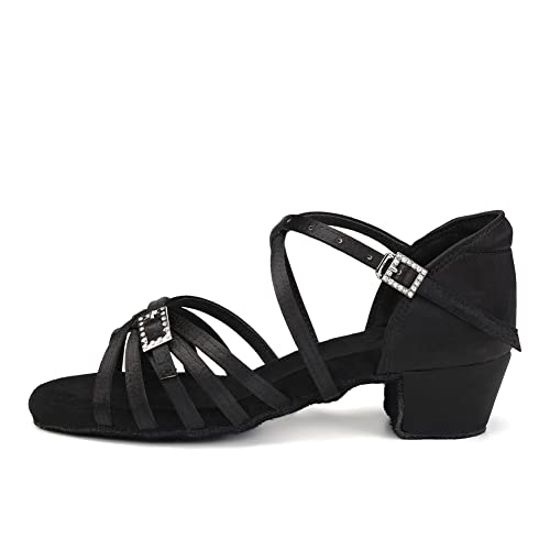 AOQUNFS Tanzschuhe Mädchen&Damen Standard Latein Kinder Satin Salsa Tango Bachata Ballsaal Performance Tanz Schuhe,EM-518-5-Schwarz-3.5cm,EU42 von AOQUNFS