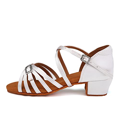 AOQUNFS Tanzschuhe Latein Mädchen&Damen Satin Standard Kinder Salsa Tango Bachata Ballsaal Performance Tanz Schuhe,EM-518-5-Weiß-3.5cm,EU32 von AOQUNFS