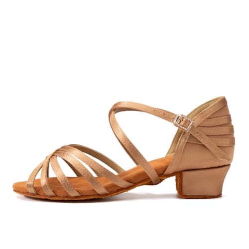 AOQUNFS Latein Tanzschuhe Mädchen&Damen Kinder Satin Standard Salsa Tango Bachata Ballsaal Performance Tanz Schuhe,WZSP234-3.5-Beige,EU40 von AOQUNFS