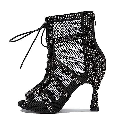 AOQUNFS Tanzstiefel Damen Latein Stöckelabsatz Stiefel für Salsa Tango Bachata Ballsaal Party Praxis Leistung Tanzschuhe,L446-Schwarz-8.5,EU36 von AOQUNFS