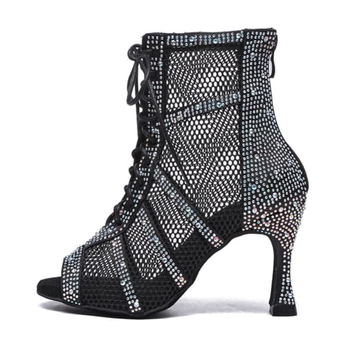 AOQUNFS Tanzstiefel Damen Latein Stöckelabsatz Stiefel für Salsa Tango Bachata Ballsaal Party Praxis Leistung Tanzschuhe,L446-Schwarz-8.5,EU42 von AOQUNFS