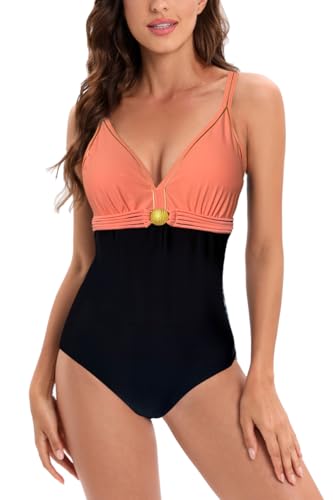 AOQUSSQOA Damen Badeanzüge Monokini Rückenfrei Bademode Swimsuit für Damen Einteiler Badeanzug(Pink Black, M) von AOQUSSQOA