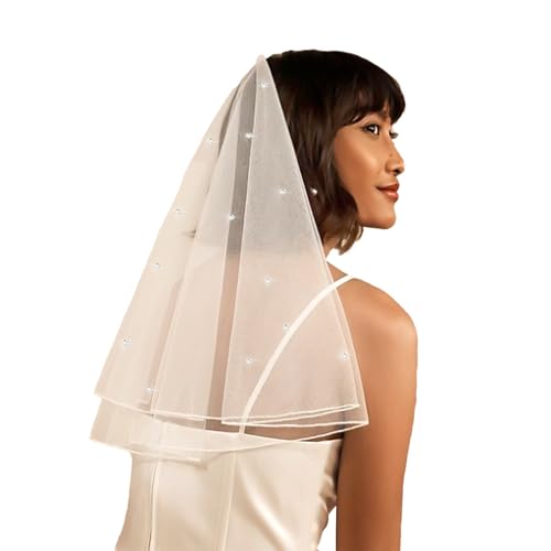 AOREAS Weißer kurzer Hochzeitsschleier, Perlen, Strass, Brautschleier, Brautschleier, Junggesellinnenabschied, Schleier für Bräute und Frauen, weiß 2, 15.75 inches AOREAS Weißer kurzer Hochzeitsschleier, Perlen, Strass, Brautschleier, Brautschleier, Junggesellinnenabschied, Schleier für Bräute und Frauen, weiß 2, 15.75 inches von AOREAS