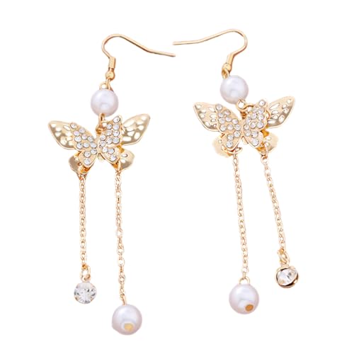 AORHOFJ 1 Paar Perle Zirkonia Schmetterling Ohrringe Neuheit Perle Ohrringe Braut Quaste Tropfen Ohrringe Braut Ohrringe Fancy Frauen Zubehör (Gold) von AORHOFJ