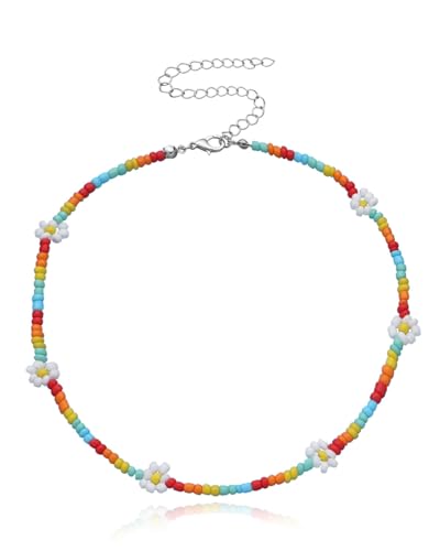 AORHOFJ 1 Stück Bunte kleine Blume Perlenkette Bohemian Beach Beaded Necklace Damen Armband Mädchenschmuck von AORHOFJ