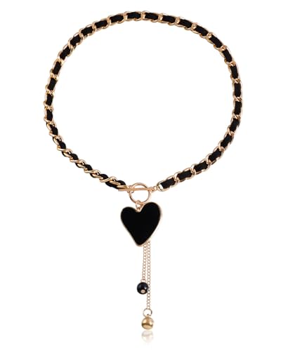 AORHOFJ Damen Liebe Herz Quaste Halskette, Samt Wrap Kette, Kragen Kette, Jahrestag Geschenk für Frauen und Mädchen, Schwarz, Silber, 42 cm, Klassisch, Unisex, NECKLACE von AORHOFJ