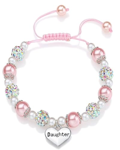 AORHOFJ 1 Stück Perlenarmband für Tochter, Perlenarmband für Kinder Mädchen, verstellbares geflochtenes Kordelarmband, dehnbares Perlenarmband, Damenarmband Mädchenschmuck Geschenk von AORHOFJ