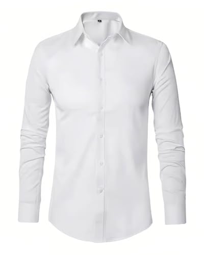 AORHOFJ 1 weißes Hemd, Herren-Business-Hemd, Stretch Casual Hemd, schlichtes langärmeliges Anzughemd, bügelfreies Regular-Fit-Hochzeitshemd (XL) von AORHOFJ