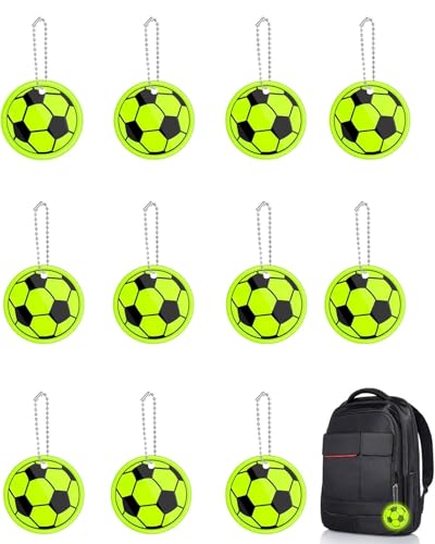 AORHOFJ 12 Stück Fußball reflektierende Schlüsselanhänger, reflektierende Panel Kind Anhänger, reflektierende Panel Kind Schulranzen, Anhänger Schulranzen, Schulranzen Kostüm Rucksack von AORHOFJ