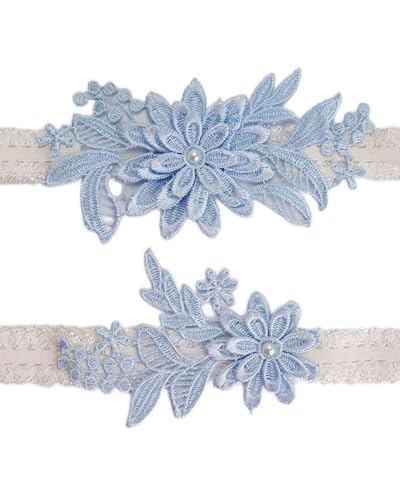 AORHOFJ 2 Stück Braut Strumpfband, Strumpfband Hochzeit Braut Hochzeit Strumpfband Damen Spitze Bein Strumpfband Handmade Bridal Prom (blau) von AORHOFJ