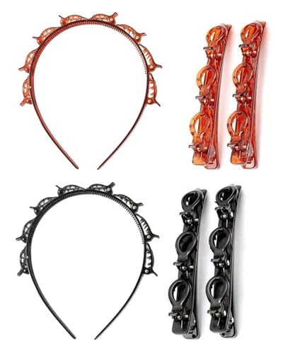 AORHOFJ 2 Stück Stirnband mit Clips, Pony Frisur Haarspangen, kommt mit 4 Haarspangen, Haarspangen Haar Stil Aids, Haarbänder Haar Zubehör Damen Mädchen Haarspangen von AORHOFJ