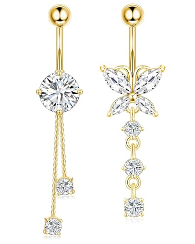 AORHOFJ 2PCS Bauchnabelpiercing Silber Bauchpiercing Chirurgenstahl Schmetterling Blume Anhänger Piercing Bauchnabel Schmuck Damen,bauchnabelpiercing gold,bauchnabelpiercing gold chirurgenstahl von AORHOFJ