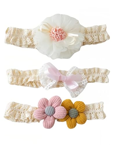 AORHOFJ 3 Stück Haarband Baby Nylon Haarbänder Blumen Baby Blume Elastisches Stirnband Bow Twist Neugeborenes Kleinkind Haarschmuck Haarreifen Mädchen Haarband Weiß，haarband，stirnband baby mädchen von AORHOFJ