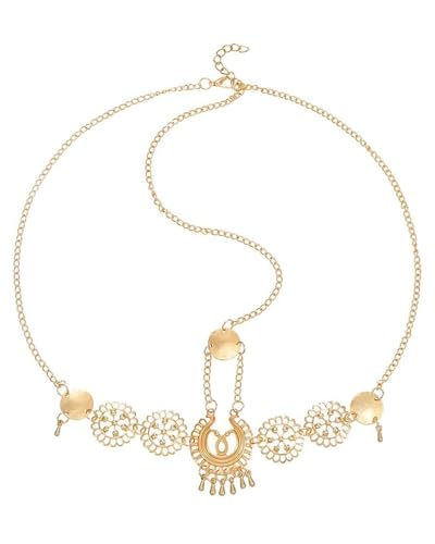 AORHOFJ Boho Kopf Kette Gold Vintage Kopfstück geschnitzt Wasser Tropfen Quaste Haar Zubehör Festival Stirnband für Frauen und Mädchen,kopfschmuck,haarschmuck festival,indischer schmuck von AORHOFJ