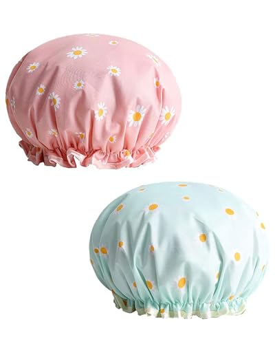 AORHOFJ Duschhaube, duschhaube damen, 2 Stück Wasserdichte Duschhauben Damen Elastische Shower Cap für Frauen Wiederverwendbare Duschkappe für Zuhause Hotel Spa Salon von AORHOFJ
