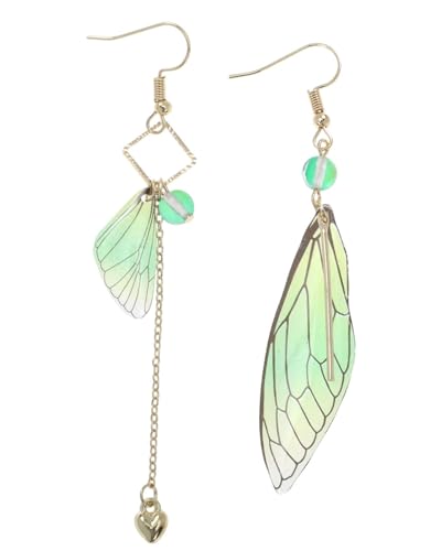 AORHOFJ Generic 1 Paar Asymmetrische Schmetterling Tropfen Ohrringe Fee Libelle Flügel Einhaken Ohrringe Braut Quaste Baumeln Ohrringe für Frauen Grün,ohrringe grün,ohrringe bunt,ohrringe hängend von AORHOFJ