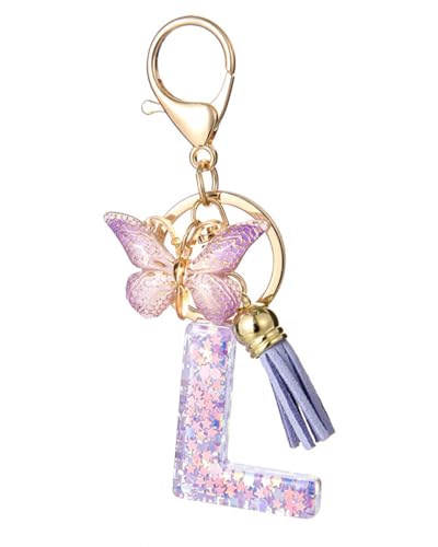 AORHOFJ Schlüsselanhänger Buchstabe Schlüsselanhänger mit Anfangsbuchstaben Schmetterling Schlüsselanhänger Teenager mädchen，schlüsselanhänger buchstabe，Schlüsselanhänger mit Buchstabe L von AORHOFJ