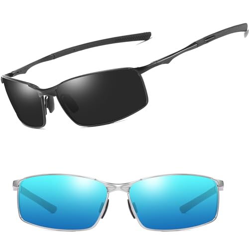 AORON Polarisierte Sonnenbrille Herren Outdoor Sportarten Schutz Brille UV-Schutz Fahrbrille (1*Schwarz+1*Blau) von AORON